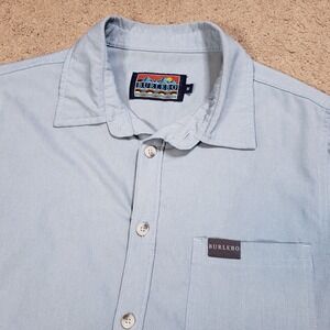 Burlebo Shirt Mens Medium Blue Performance Stretch Outdoor Short Sleeve Button